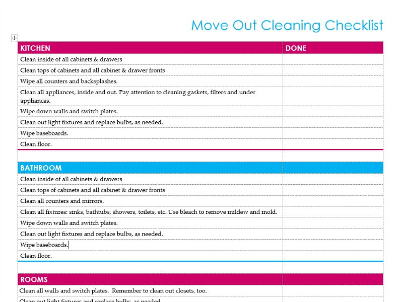 Move Out Cleaning Checklist Printable shop fresh