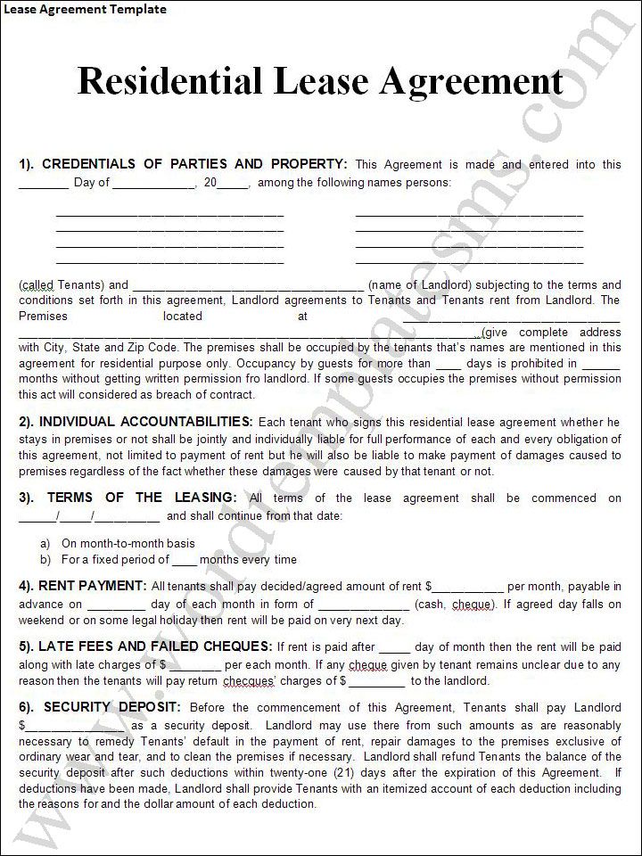 Printable Sample Rental Lease Agreement Templates Free Form | Real 