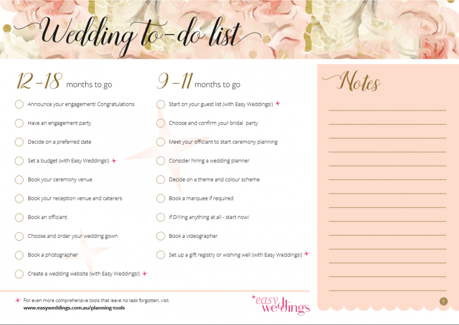 Get a free printable wedding planning checklist here