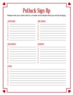Thanksgiving Potluck Signup Sheet   FREE DOWNLOAD