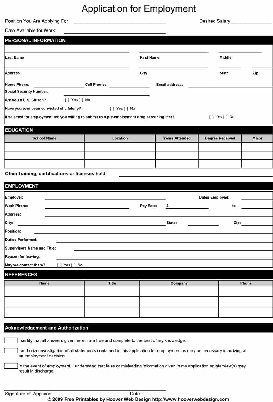 Free Printable Employment Application Template 8   laurapo dol nick