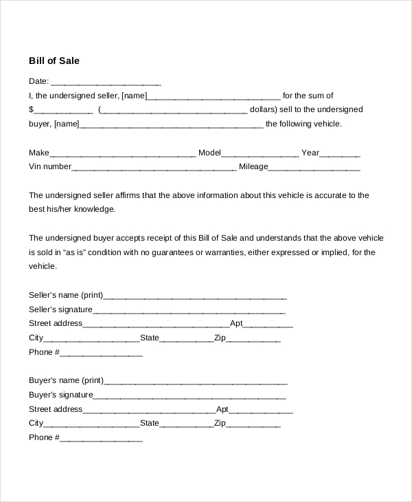 Auto Bill Of Sale   8+ Free Word, PDF Documents Download | Free 