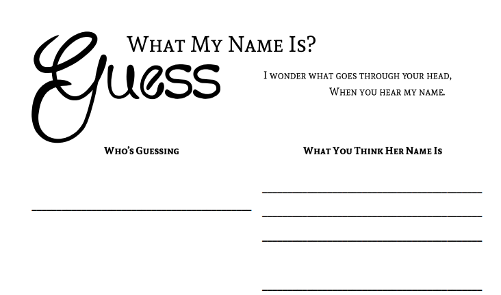 Moming About: Guess My Name: Printable Baby Book Page/Baby Shower Game