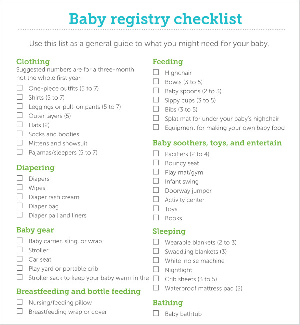 pdf baby registry checklist