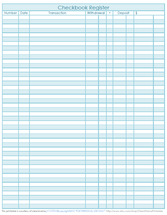 printable checkbook ledger