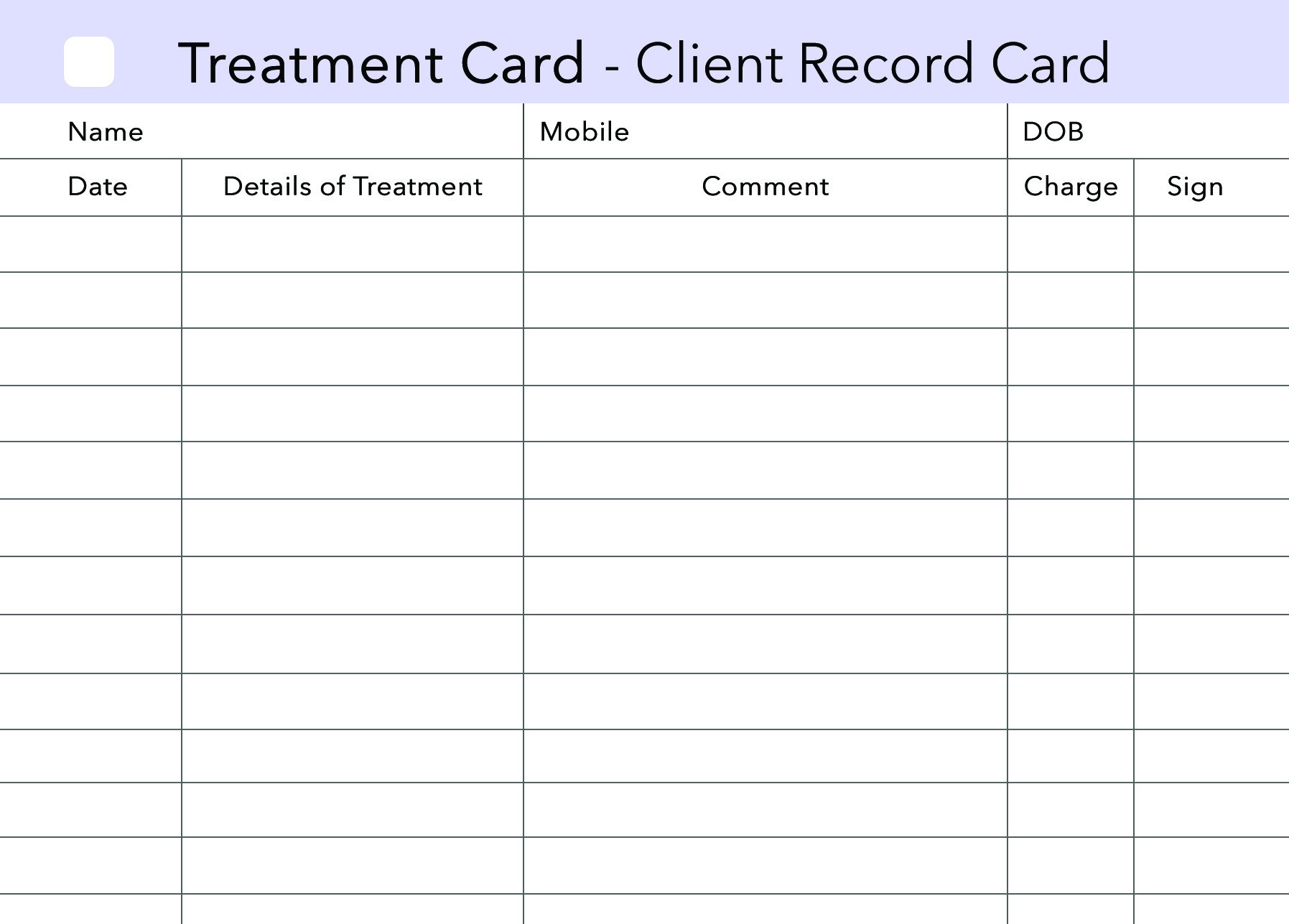 Printable Beauty Client Record Cards Download shop fresh