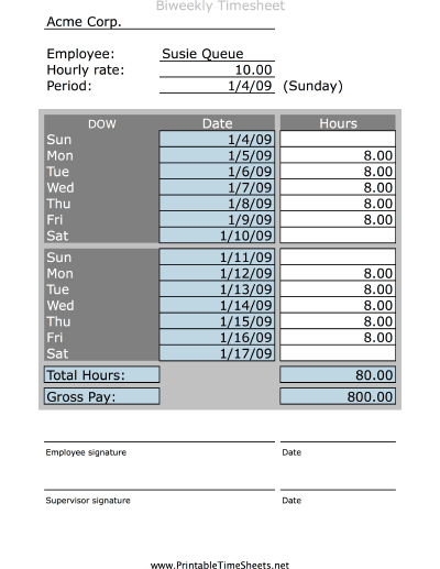 Simple Biweekly Timesheet Printable Time Sheet