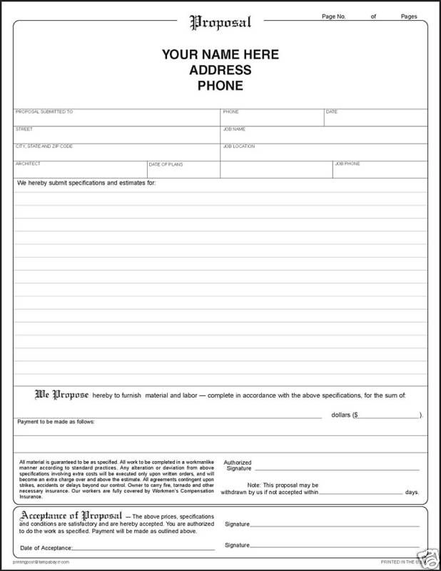 Printable Blank Bid Proposal Forms | Construction Proposal Bid 