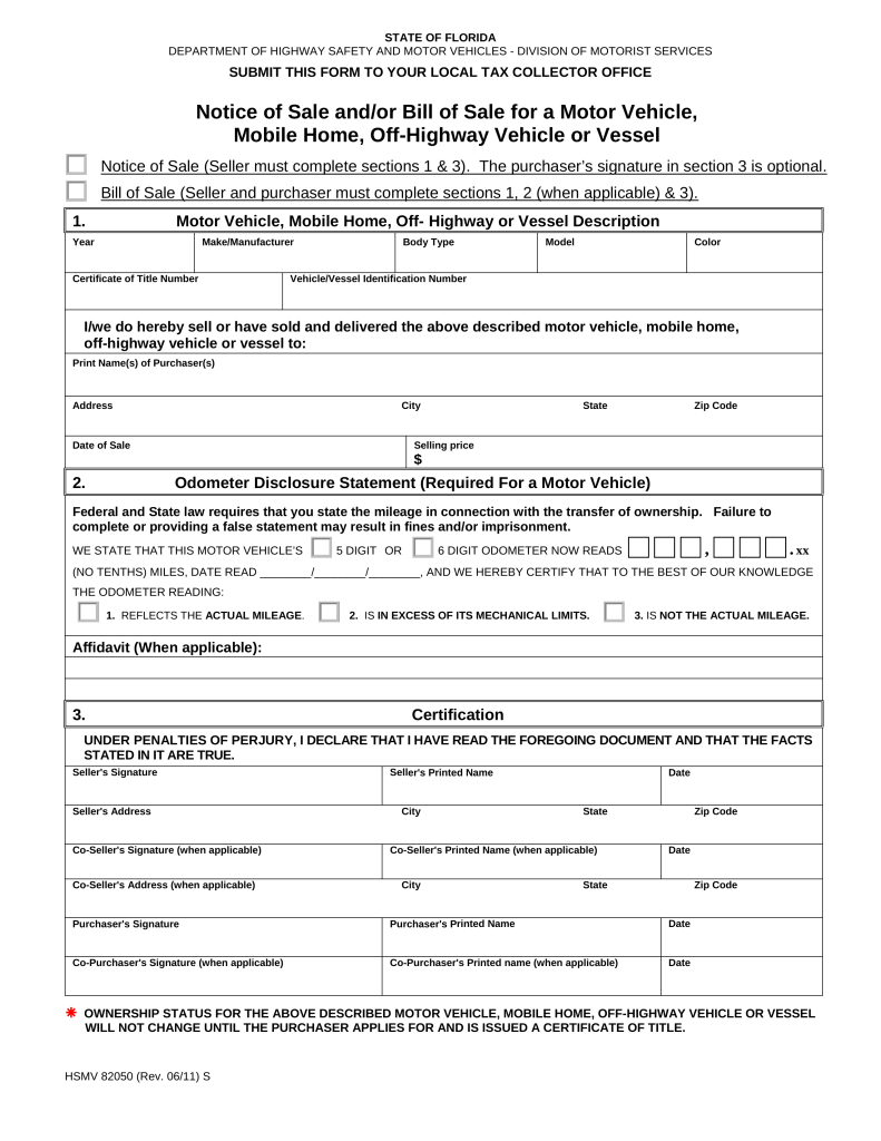 Free Florida Bill of Sale Forms   PDF | eForms – Free Fillable Forms