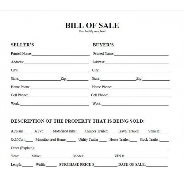 Texas Bill of Sale Form