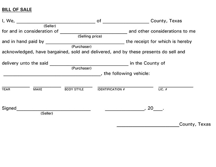 Free Texas Motor Vehicle Bill of Sale Form | PDF | Word (.doc)