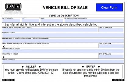 Free Oregon DMV (Vehicle) Bill of Sale | 501 Form | PDF | Word (.doc)