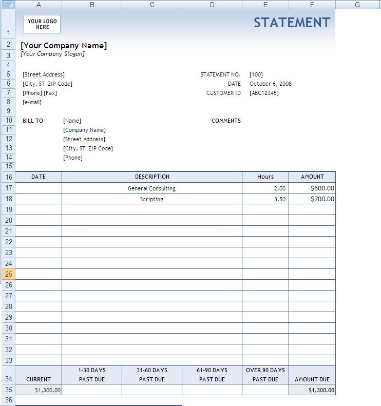 Ms Excel Billing Statement Invoice Word Excel Templates