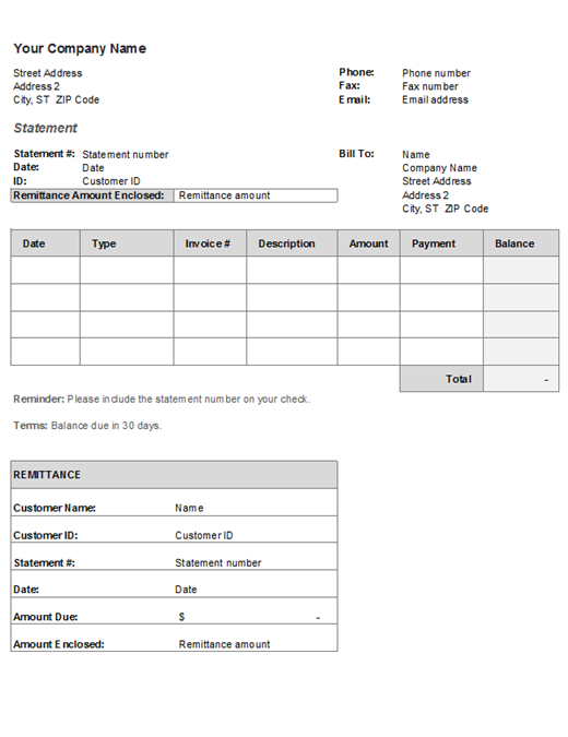 Billing Statement Template