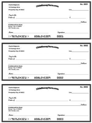 Printable Blank Checks, Check Register for Kids   Cheques