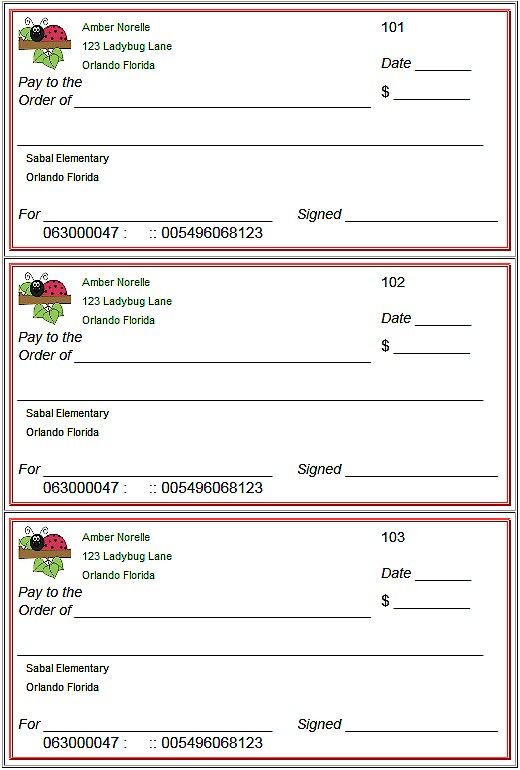 Printable Checks for Students   Customize and Print