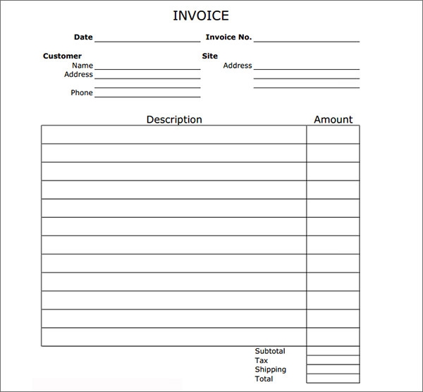 Blank Invoice Template   Printable