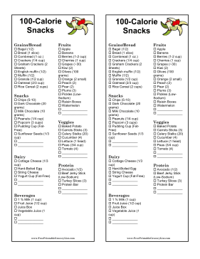 Printable 100 Calorie Snack List