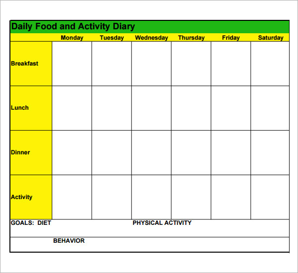 template for daily calorie tracker