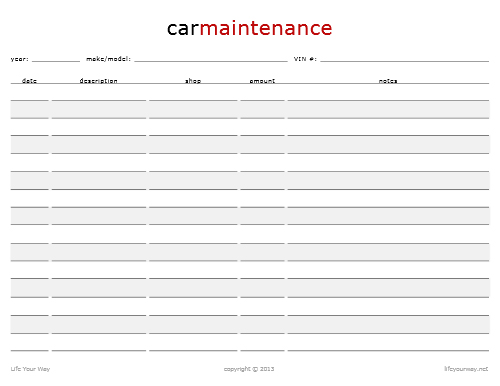 Car Maintenance Log | Life Your Way