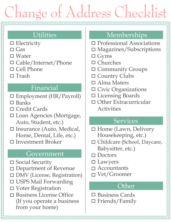 Change of Address Checklist | Home Sweet Life