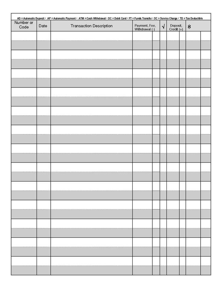 checkbook transaction register printable