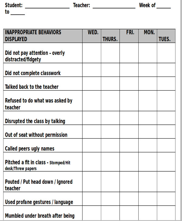 behavior chart template   Ibov.jonathandedecker.com