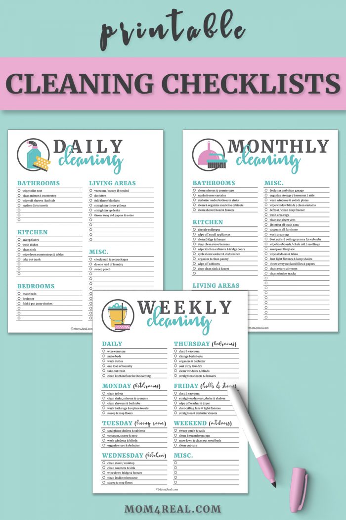 Printable Cleaning Checklists for Daily, Weekly and Monthly Cleaning