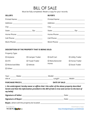 travel trailer bill of sale Forms and Templates   Fillable 