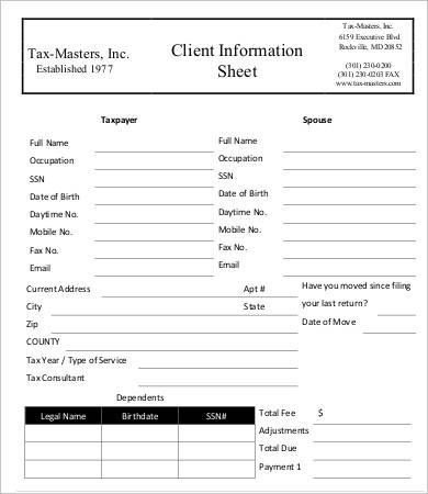 Client Information Sheet Template   15+ Free Word, PDF Documents 