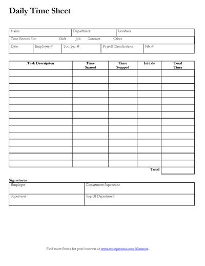Daily Time Sheet Form | Homeschool Planning Tools | Pinterest 