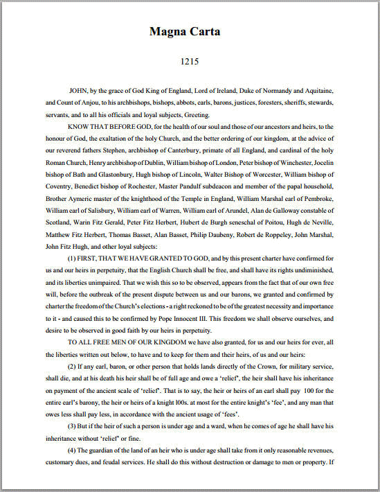 Magna Carta (1215)   Full Printable Document | Student Handouts