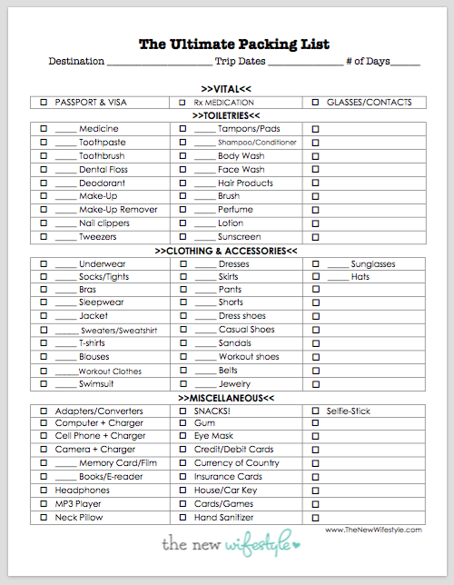 Printable Packing List for A Trip! Definitely using this for my 