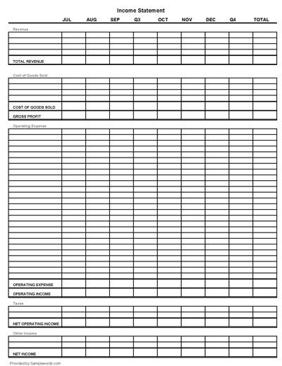 Blank Income Statement Spreadsheet