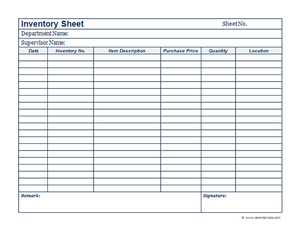 Business Inventory Template   Free Printable Templates