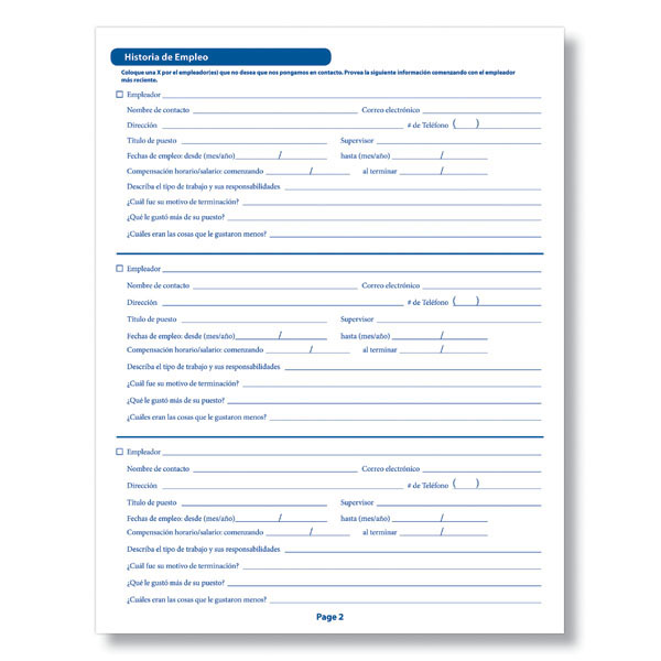 Job Application In Spanish Printable | Job Application