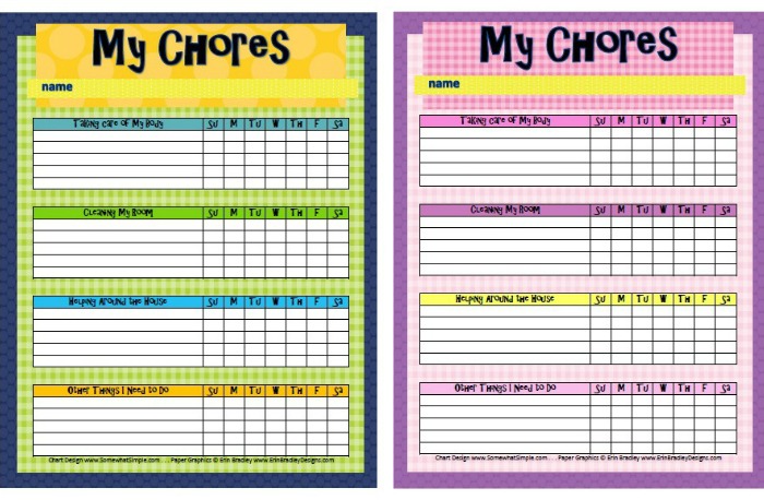 Free Printable Chore Charts for Kids | Fab N' Free