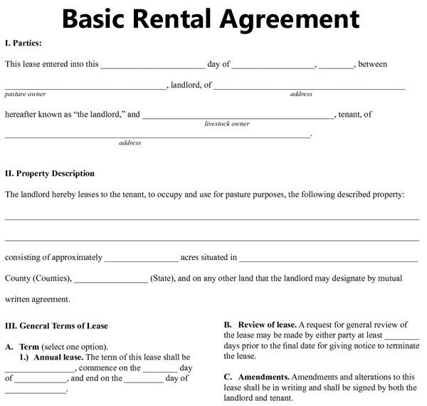 Printable Rental Agreement Template | Gratulfata