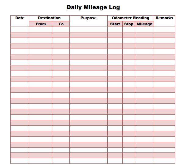 Printable Mileage Logs | shop fresh