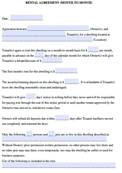 rental agreement template month to month printable sample rental 