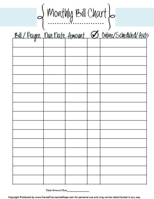 Free Printable: Bill Chart | Top Blogs   Pinterest Viral Board 