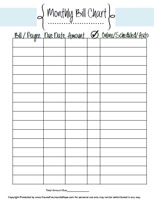 Free Printable: Bill Chart | Top Blogs   Pinterest Viral Board 