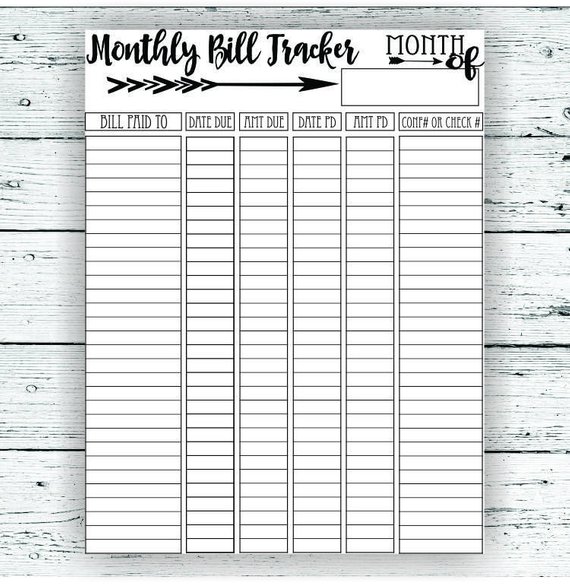 Monthly Bill Tracker PDF Printable instant download digital | Etsy