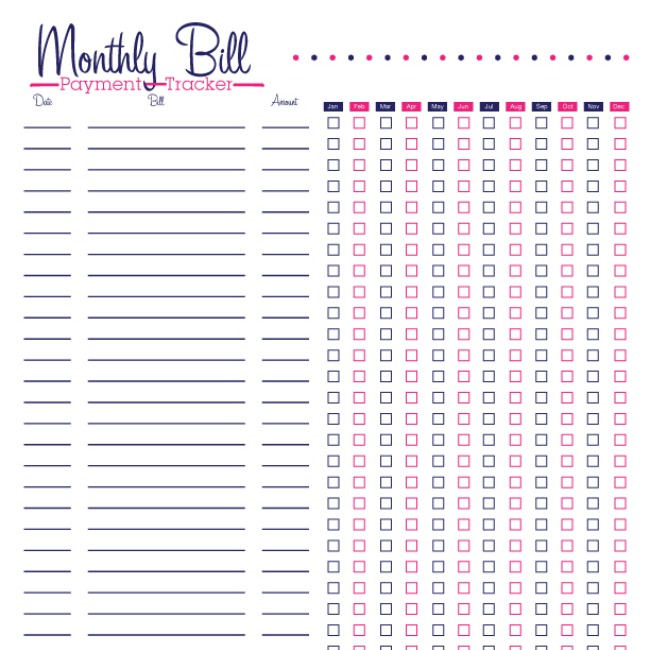 Printable Monthly Bill Tracker