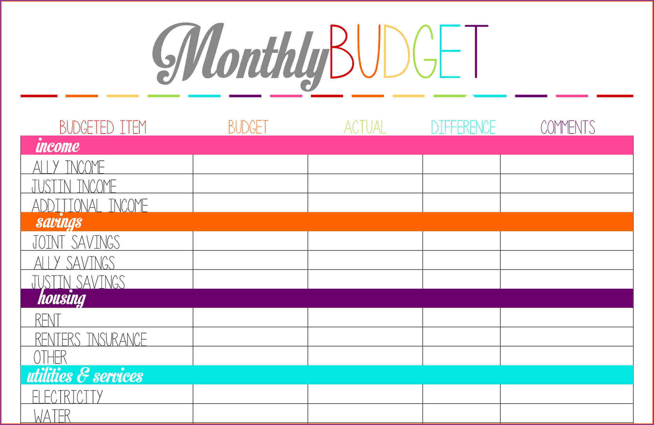 Monthly and Yearly Budget Spreadsheet Excel Template