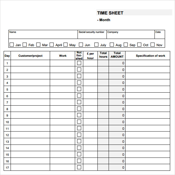 22 Sample Monthly Timesheet Templates to Download for Free 