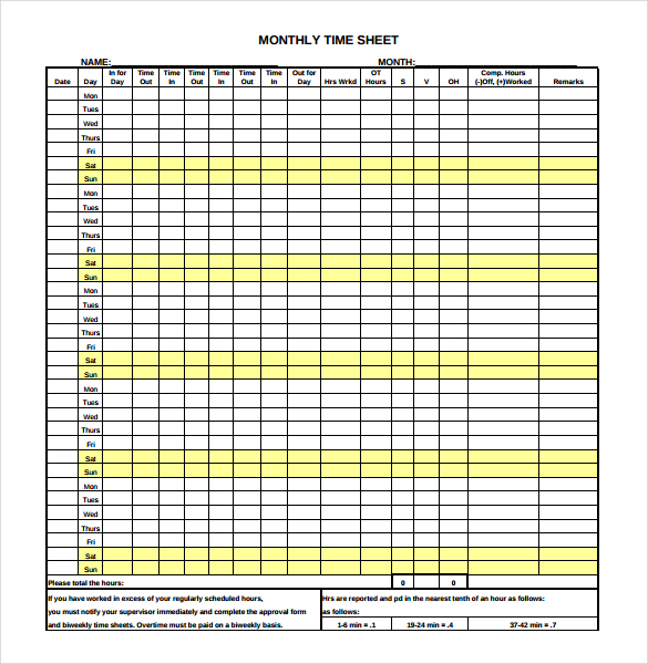 23+ Monthly Timesheet Templates   Free Sample, Example Format 
