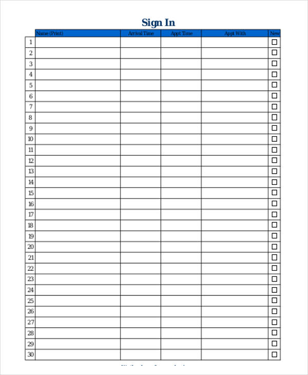 Free printable Patient Sign In Sheet (PDF) from Vertex42.