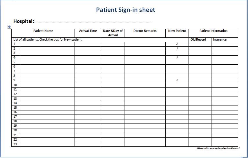 Printable Patient Sign In