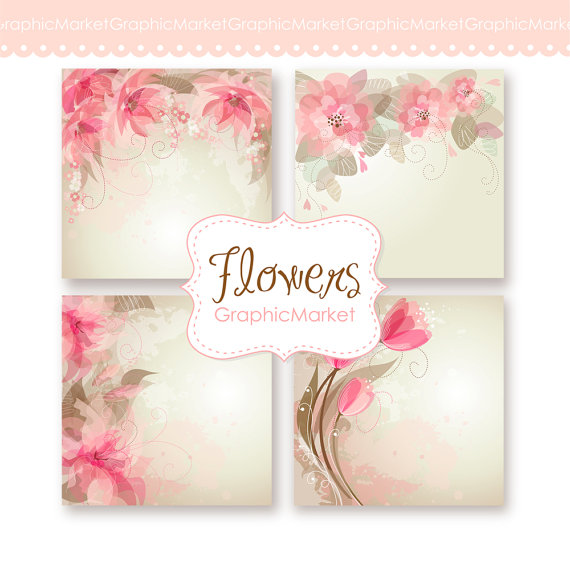 Wedding Digital Floral Card For Wedding Invites, Scrapbooking. 4 